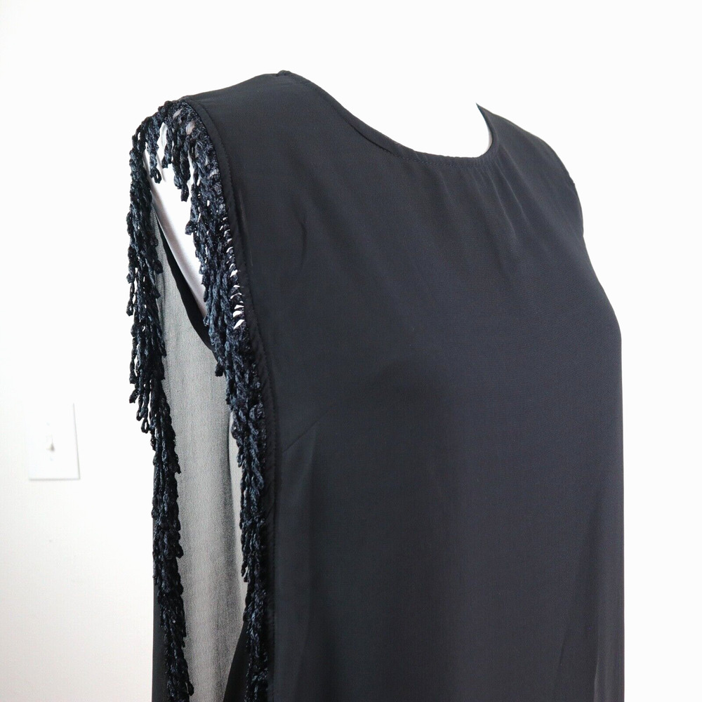 MAAC London Size M Cann Midi Dress Sheer Asymmetrical Fringe Black - Picture 7 of 11